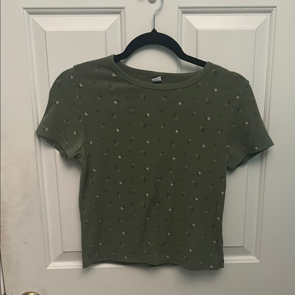 Ribbed Green Floral Top